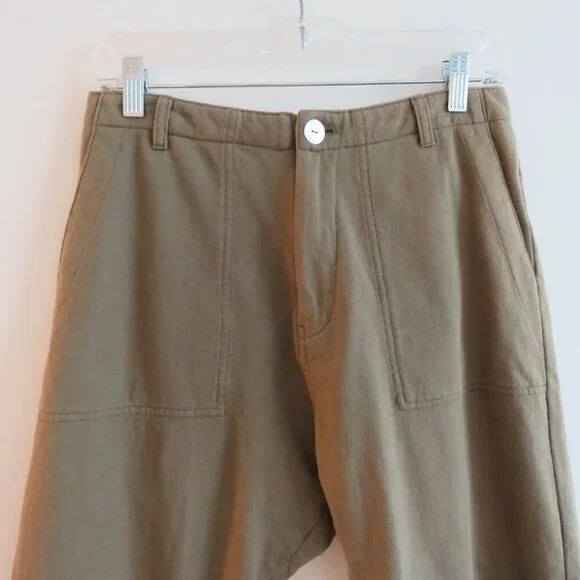 ACACIA Dublin Pant in Moss Green Size S Cotton Raw Hem Casual Travel Vacation - Picture 3 of 16